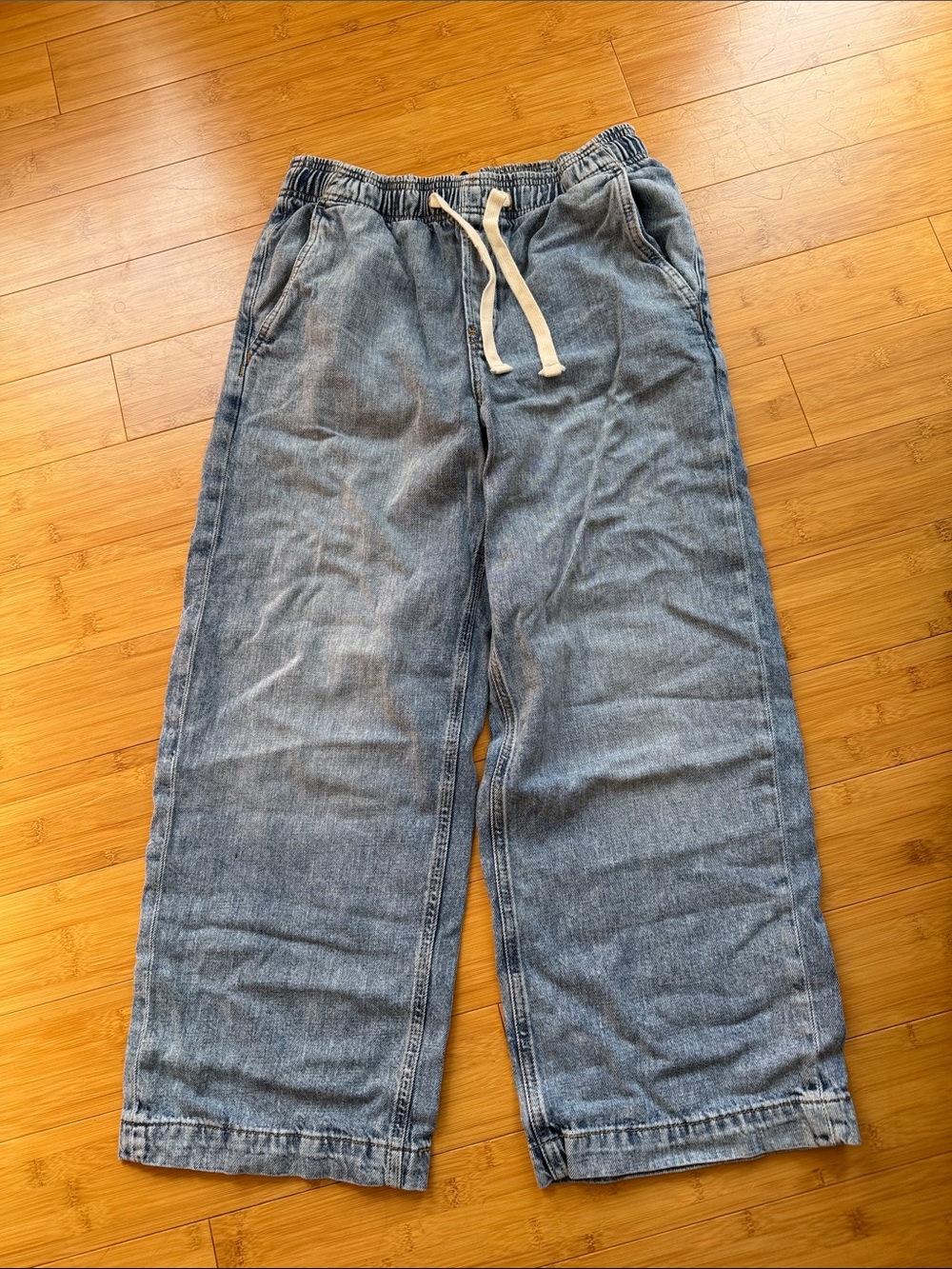 GAP Light Blue Wide-Leg Drawstring Jeans